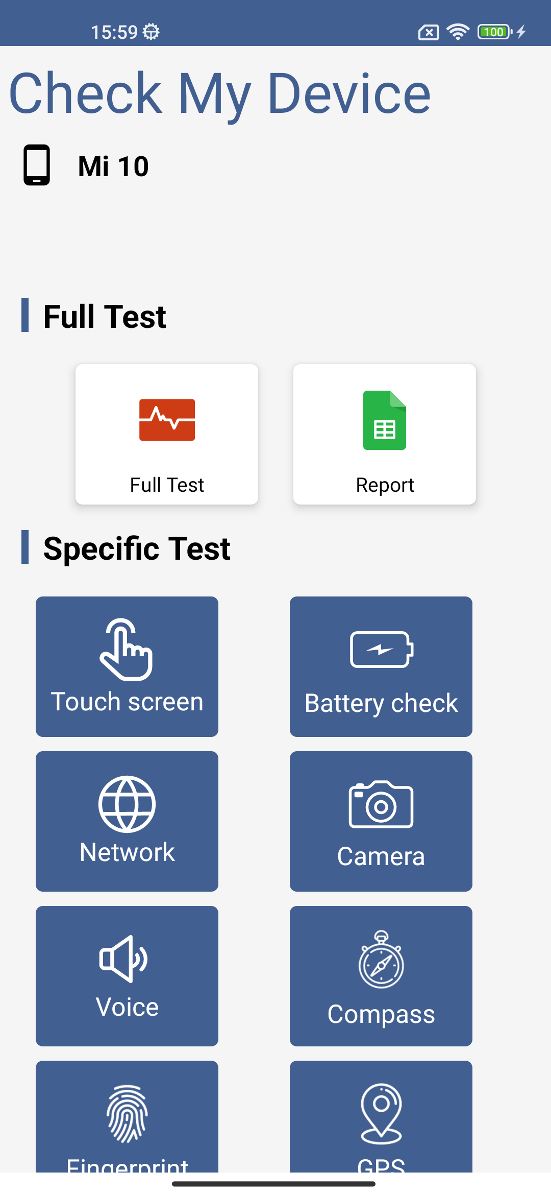 Check My Device Diagnostic Interface Screenshot